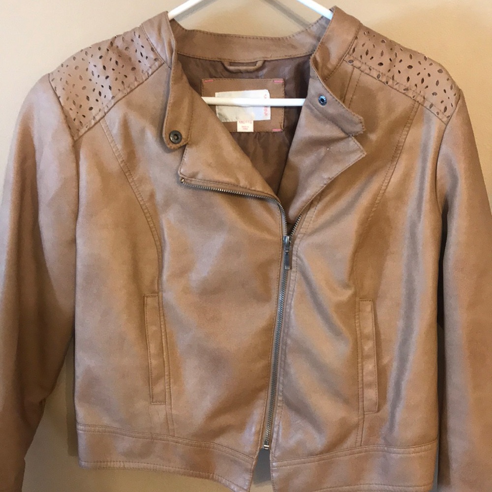 Camel color faux leather jacket